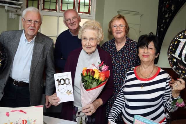 Madge Clark celebrates her birthday with friends and relatives at the Lunch Club at Rushden Mission Church