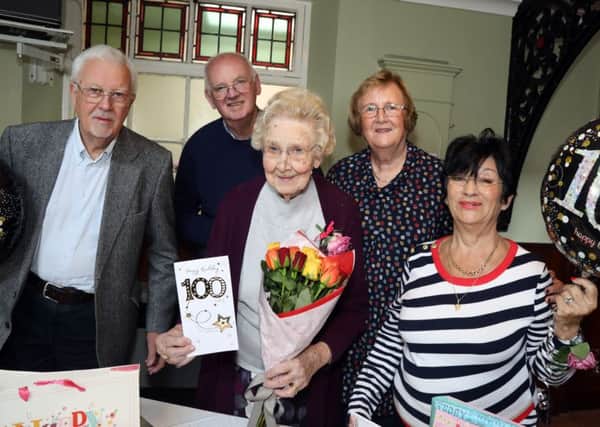 Madge Clark celebrates her birthday with friends and relatives at the Lunch Club at Rushden Mission Church