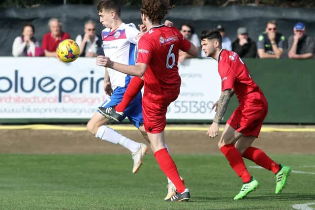 Goalscorer Albie Hopkins gets on the ball during AFC Rushden & Diamonds' 1-1 draw with Barwell. Pictures by Alison Bagley