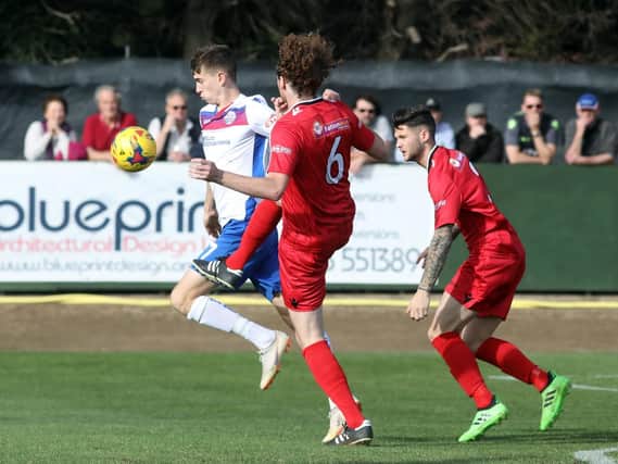 Goalscorer Albie Hopkins gets on the ball during AFC Rushden & Diamonds' 1-1 draw with Barwell. Pictures by Alison Bagley