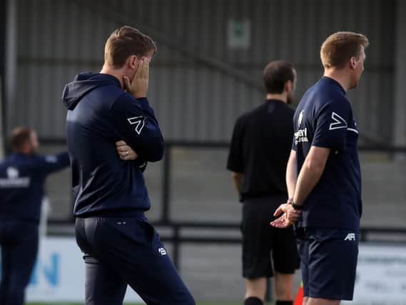 Steve Kinniburgh was far from impressed after his Corby Town side were beaten 3-2 by Yaxley in the preliminary round of the Buildbase FA Trophy at Steel Park. Pictures by Alison Bagley