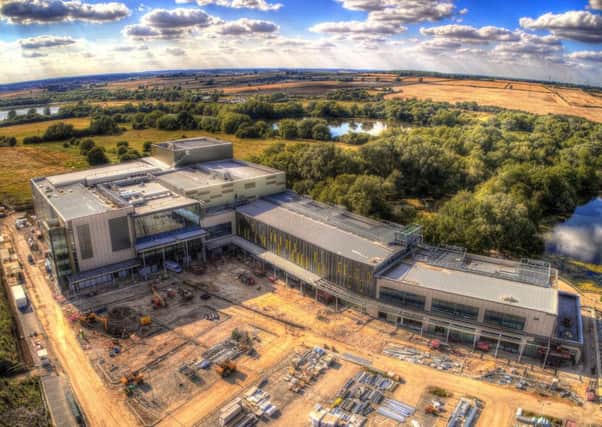Work is progressing on the new leisure terrace at Rushden Lakes (aerial picture by John Bancroft)