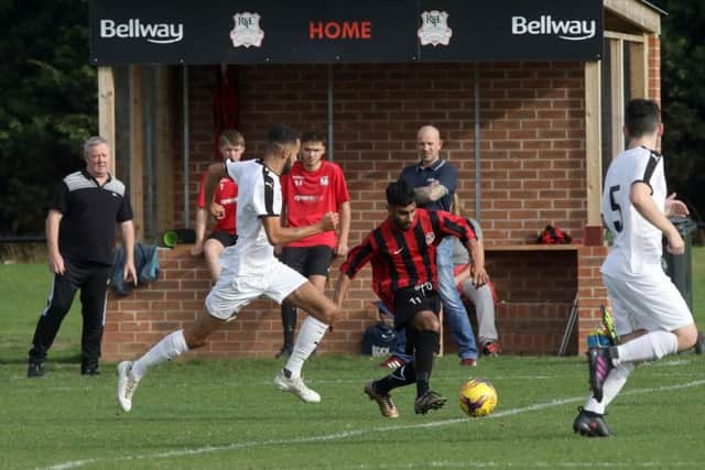 Action from Raunds Town's NFA Junior Cup second-round clash with Daventry Town Reserves. Pictures by Alison Bagley