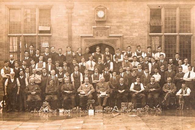 The Officer Training Corps Munitions Camp 1916 with Oundle head Mr Sanderson photographed with pupils and staff