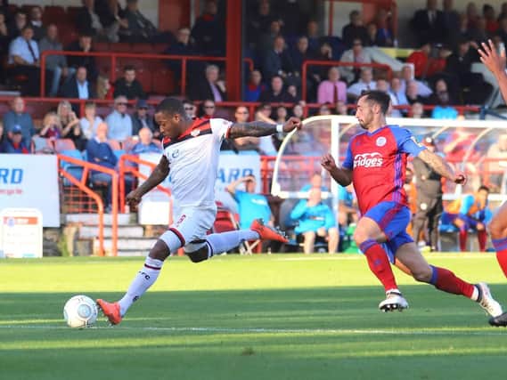 Aaron OConnor made a welcome return from injury as a second-half substitute in Kettering Towns 2-0 defeat at Aldershot Town in the Emirates FA Cup last weekend. Picture by Peter Short