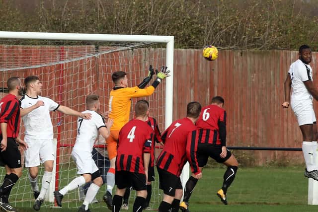 Action from Raunds Town's NFA Junior Cup clash with Daventry Town Reserves last weekend. The Shopmates are now under new management after Ben Watts was appointed this week
