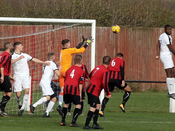 Action from Raunds Town's NFA Junior Cup clash with Daventry Town Reserves last weekend. The Shopmates are now under new management after Ben Watts was appointed this week