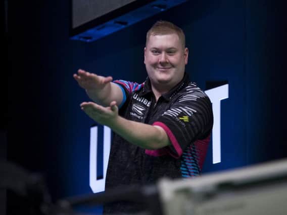 Kettering darts star Ricky Evans, complete with his 'Baby Shark' walk-on music' reached the last 16 of the Unibet European Championship. Picture courtesy of Kelly Deckers/PDC