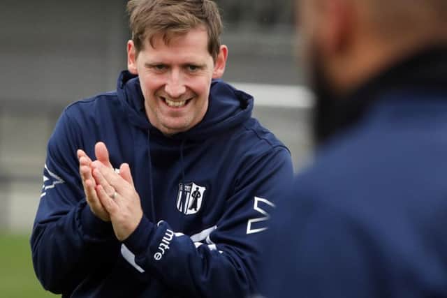 Steve Kinniburgh was a happy man after Corby Town took over at the top of the Evo-Stik League South Division One Central. Pictures by Alison Bagley