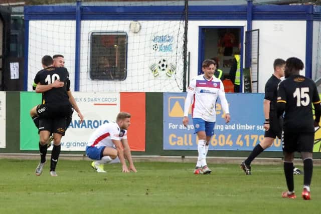 Rushall celebrate their second goal at Hayden Road