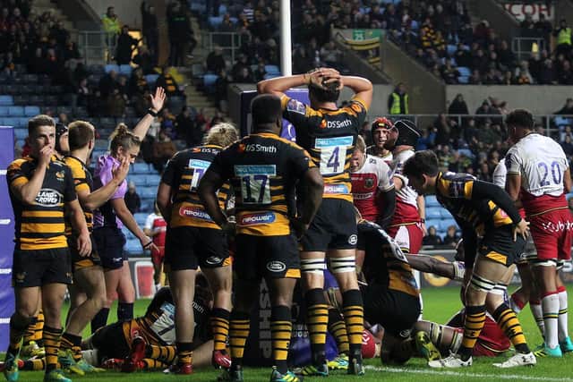 Mitch Eadie scored a last-gasp winner as Saints beat Wasps at the Ricoh Arena (pictures: Sharon Lucey)