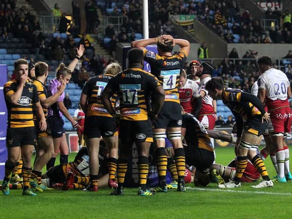 Mitch Eadie scored a last-gasp winner as Saints beat Wasps at the Ricoh Arena (pictures: Sharon Lucey)