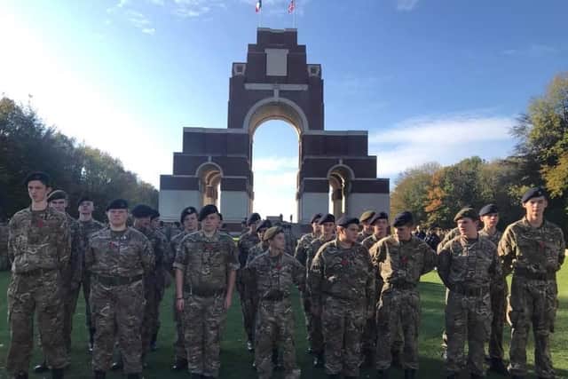 The cadets pictured at the Thiepval Memorial