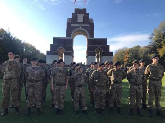 The cadets pictured at the Thiepval Memorial