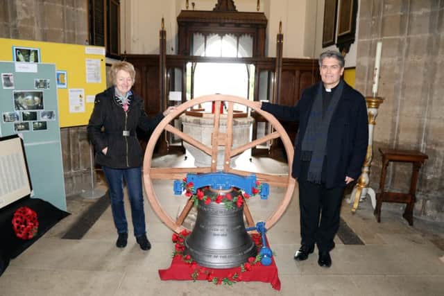 New bell for parish church, Kettering, Ss Peter & Paul a 'sharp second' for the bell tower
With Tower Captain, Pat Edkins and Rev David Walsh (Rector)
Saturday, November 3rd 2018 NNL-180311-200111009