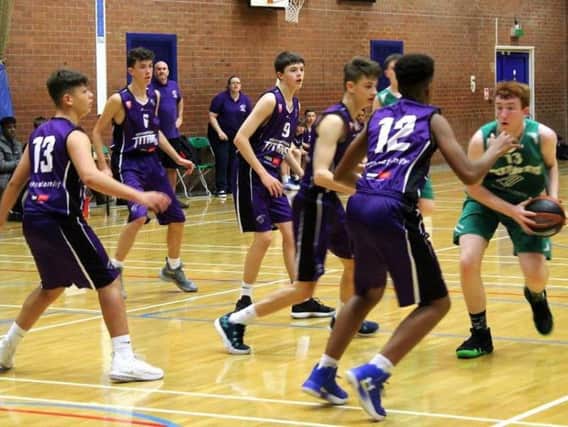Action from Northamptonshire Titans under-14 boys fine 79-74 victory over Manchester Giants