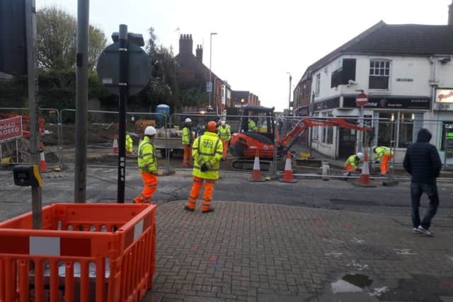 Roadworks at the Victoria Street and Montagu Street junction.