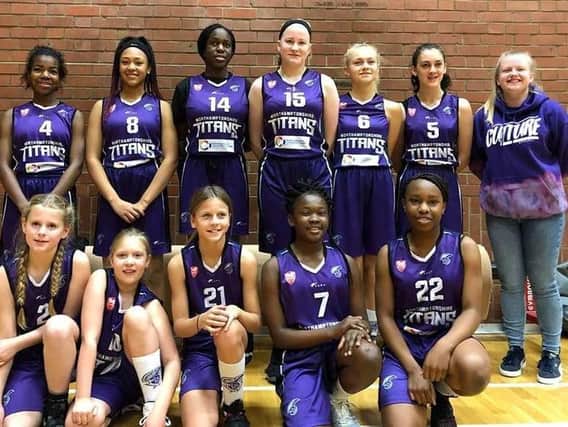 Titans under-14 girls are all smiles for the camera before their victory over Northants Lightning