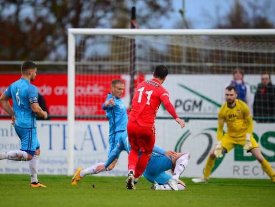 Jon Challinor's goal was enough to sink Kettering Town as they lost 1-0 at Stamford in the Buildbase FA Trophy last weekend. Picture by Mike Capps/www.kappasport.co.uk