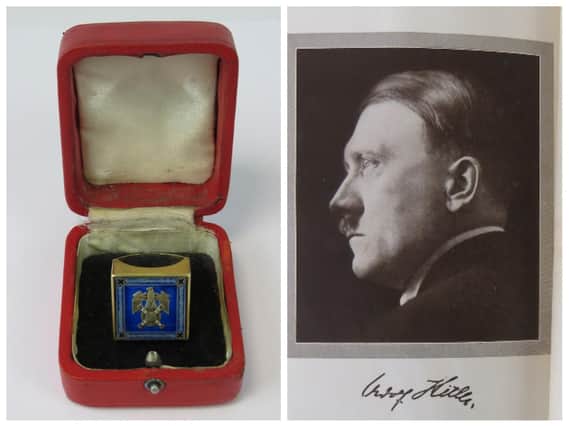 A gold ring presented to Hermann Goering by Adolf Hitler is going to auction in Northamptonshire.