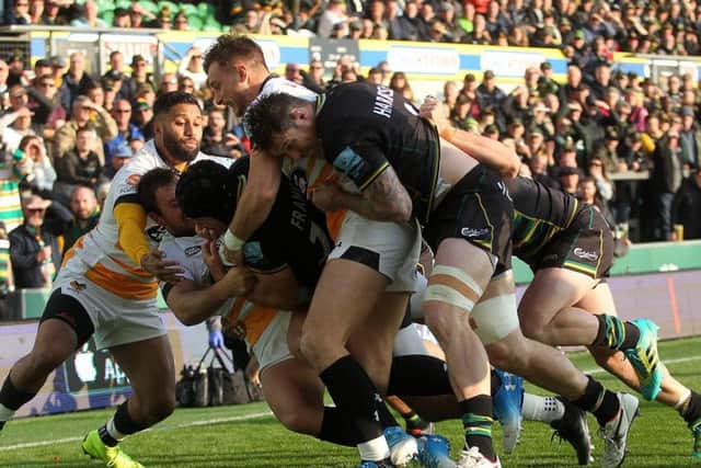 Saints drove Piers Francis over for a score against Wasps (picture: Sharon Lucey)