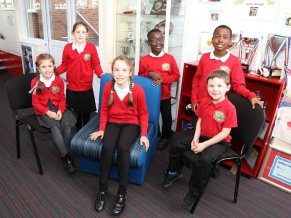 St Patricks Catholic Primary School pupils in Corby enjoy the new furniture