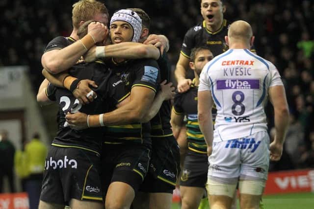 Saints celebrated a superb success against Exeter (pictures: Sharon Lucey)
