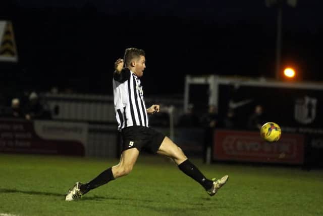Elliot Sandy scores the Steelmen's fourth goal at Steel Park