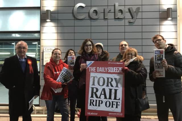 Beth Miller, Labour's Prospective Parliamentary Candidate for Corby and East Northants, with fellow campaigners at Corby Rail Station. NNL-190801-115502005