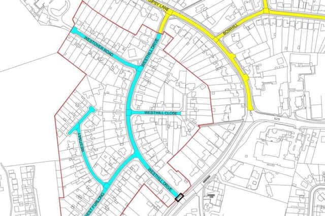 Streets in blue are those which are proposed to become residents' parking only.