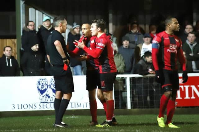 Rhys Hoenes was sent-off late on during the Poppies' defeat