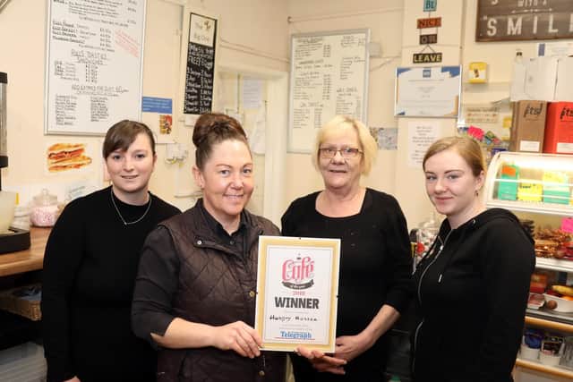 Winner of the Northants TelegraphCafeof theYear, TheHungryHossee. Left to right: Keighley Flynn, Shelaine Crabtree, Margaret Wayman and Shantell McVeigh