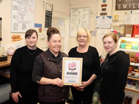 Winner of the Northants TelegraphCafeof theYear, TheHungryHossee. Left to right: Keighley Flynn, Shelaine Crabtree, Margaret Wayman and Shantell McVeigh