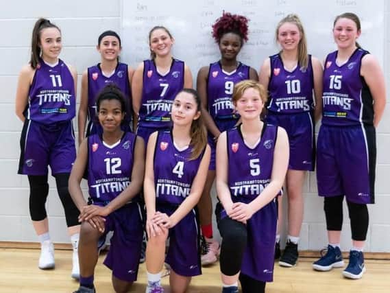 The Titans face the camera ahead of their 63-41 win at Sheffield Hatters II in the U16 Girls North Regional League