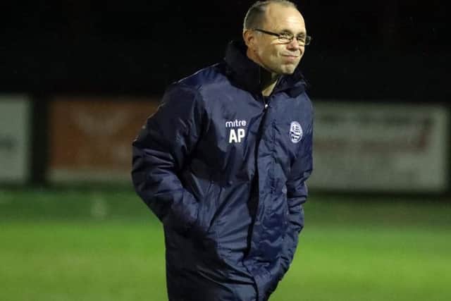 AFC Rushden & Diamonds boss Andy Peaks cut a frustrated figure after the 1-1 draw with Lowestoft Town last weekend but his team remain on course for their main target for the season. Pictures by Alison Bagley