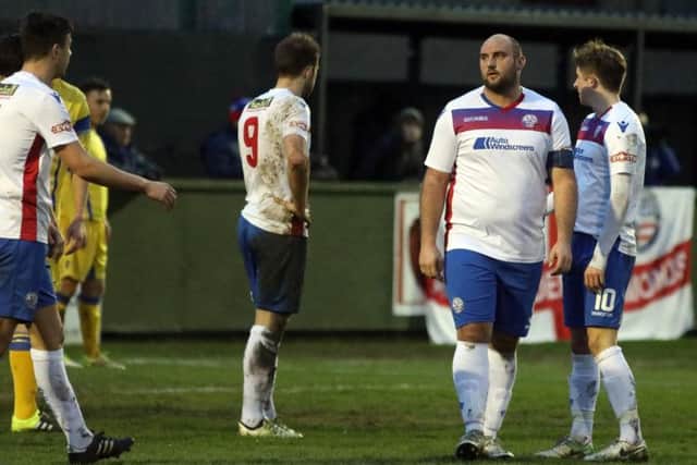 Captain Liam Dolman returned to action for AFC Rushden & Diamonds in the 1-1 draw with Lowestoft Town last weekend. Picture by Alison Bagley