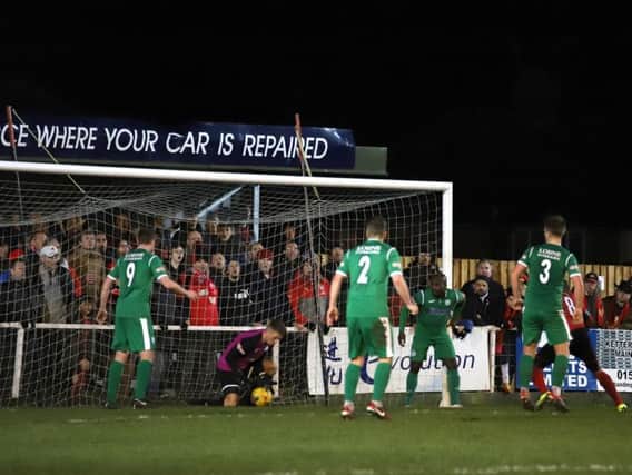 Action from Kettering Town's 3-2 home defeat to Biggleswade Town on Tuesday night. Picture by Peter Short