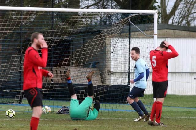 The ball is in the net for Kettering Nomads' first goal in their 2-1 win