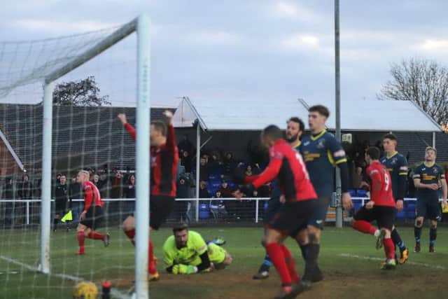 Lindon Meikle's last-gasp goal earned Kettering Town a 3-2 success over Needham Market at Latimer Park last weekend. Picture by Peter Short