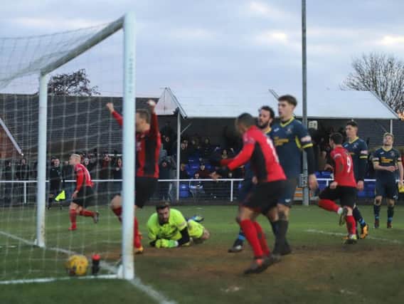 Lindon Meikle's last-gasp goal earned Kettering Town a 3-2 success over Needham Market at Latimer Park last weekend. Picture by Peter Short