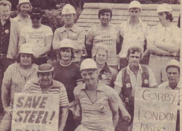 Workers protest about the closure of Corby steelworks