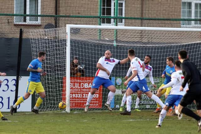 King's Lynn's Michael Gash shoots just wide with their best first-half chance