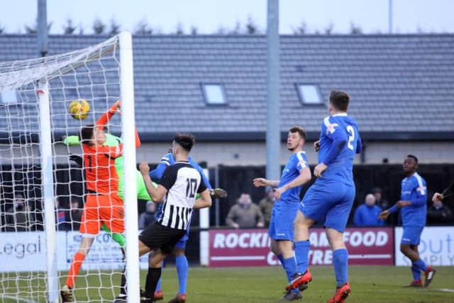 There was late controversy after Corby goalkeeper Dan George was denied a last-gasp equaliser when he went up for a corner