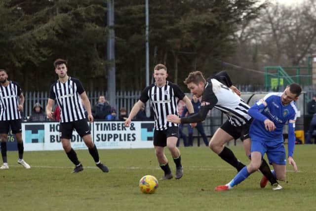 Action from Corby Town's 2-1 home defeat to Dunstable Town last weekend. Picture by Alison Bagley
