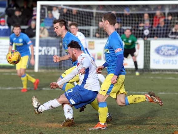 Action from AFC Rushden & Diamonds' 1-0 win over King's Lynn Town last weekend. Picture by Alison Bagley