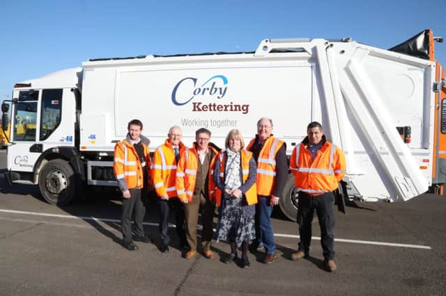 Andrew Sampson (street scene manager), Cllr Ian Jelley, Iain Smith (head of planning and environmental services, Corby Council), Cllr Jean Addison, Cllr Russell Roberts, Wayne Woods (street cleansing supervisor, Kettering Council) NNL-190215-152126005