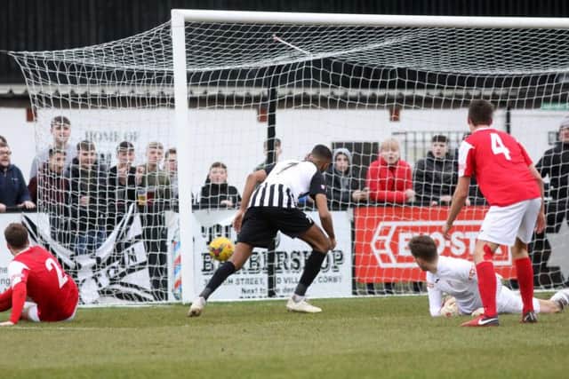 Jordan Francis scores the Steelmen's second goal