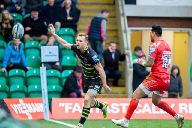 Rory Hutchinson scored for Saints and celebrated by throwing the ball into the crowd in delight (pictures: Kirsty Edmonds)