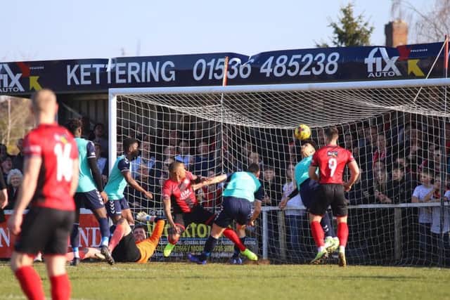 Aaron O'Connor scores the Poppies' first goal