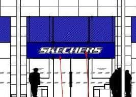 Plans for one unit show a Skechers sign.